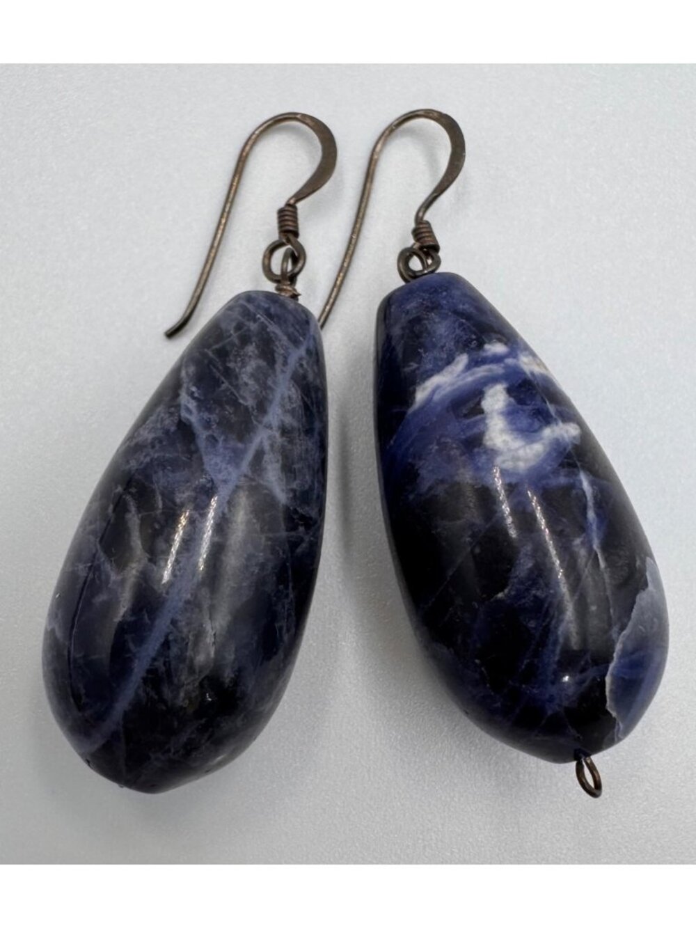 Sterling Silver 925 Sodalite Teardrop Earrings Large 30mm Natural Stone